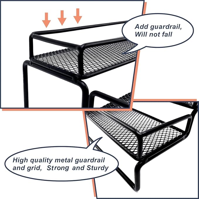 Spice Rack Organizer for Cabinet, 4 Tier Seasoning Organizer, Expandable Shelf,Step Storage Holder, Kitchen Cabinet Countertop,with Protection Railing, Metal (Black,4 Tier,2Pack)