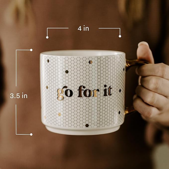Sweet Water Decor Go For It Tile Coffee Mugs | Novelty Coffee Mugs | 17oz Gold Handle Coffee Cup | Cute Coffee Mug | Motivational Gifts