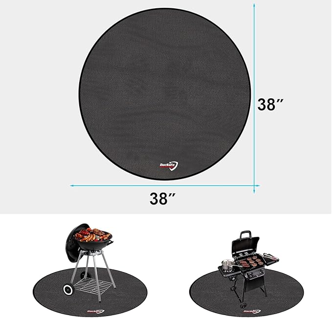 DocSafe 38" Round Fire Pit Mat, 4-Layer Fireproof Under Grill Mat Heat Insulated Indoor Fireplace Pad Protector for Decks,Patios,Grass,BBQ Smoker, Portable Reusable Oil-Proof and Waterproof, Black
