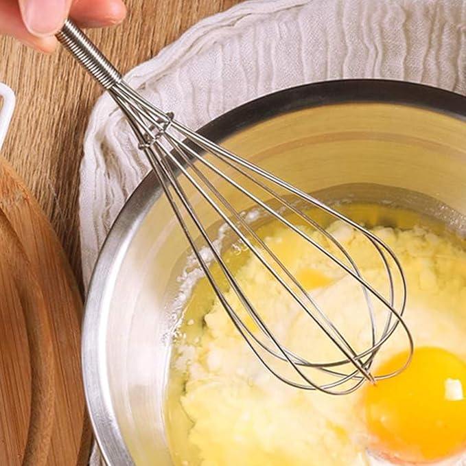 Mini Wire Whisk, 10 Inch Small Whisk for Cooking - Ergonomic Spiral Handle, 304 Stainless Steel - Ideal for Whisking, Beating, Blending & Mixing Sauces - Silver