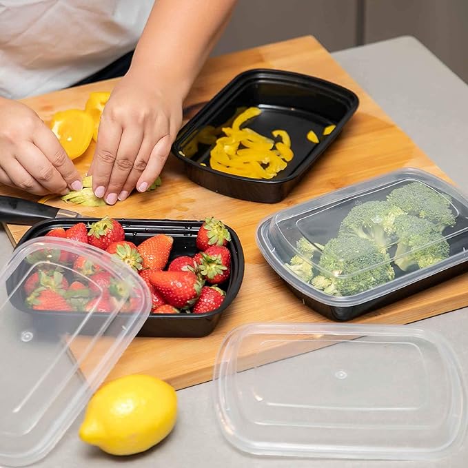 Meal Prep Container Reusable with Lids [25 Set] 24oz. Ideal-Food Prep Containers, Food Storage Bento Box, Portion Control | Stackable | Microwave | Dishwasher | Freezer Safe