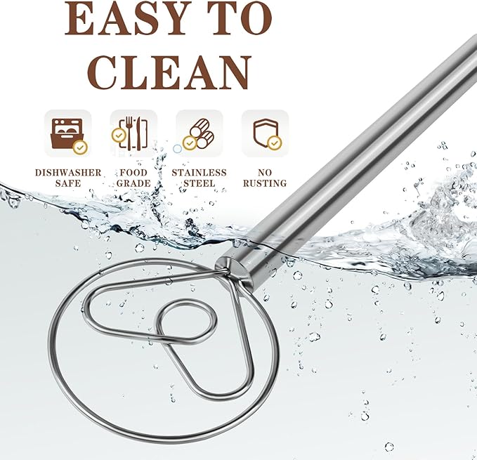 TEEVEA Danish Dough Whisk with Stainless Steel Hook Dutch Style Bread Mixer for Sourdough Baking Tools