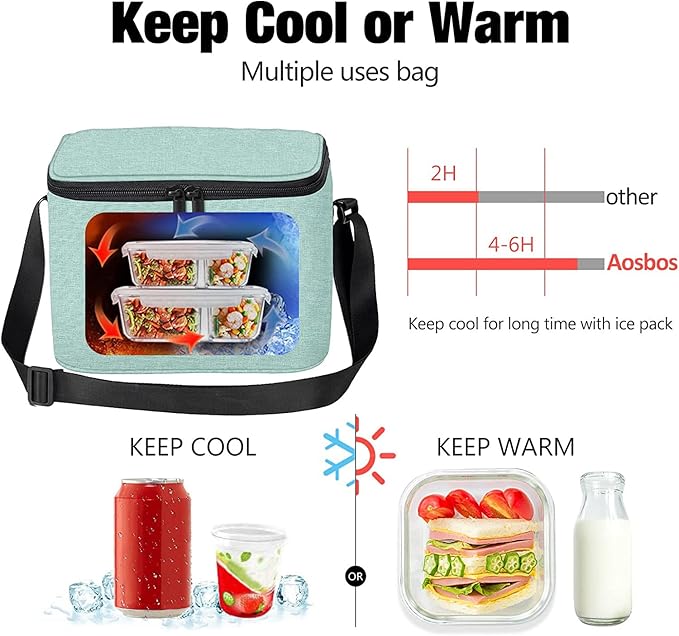 Aosbos Insulated Lunch Bag for Women Men Leakproof Lunch Box Reusable Lunch Cooler Bags Soft Lunch Tote Lunch Pail Adult Thermal Lunchbox Meal Prep Container Boxes for Work Office Outdoor