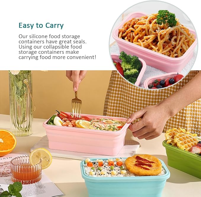 Alimat PluS 16.9oz Small Silicone Food Storage Containers with Lids, 3 Pack Set 500ml Collapsible Meal Prep Lunch Containers, Microwave, Freezer and Dishwasher Safe