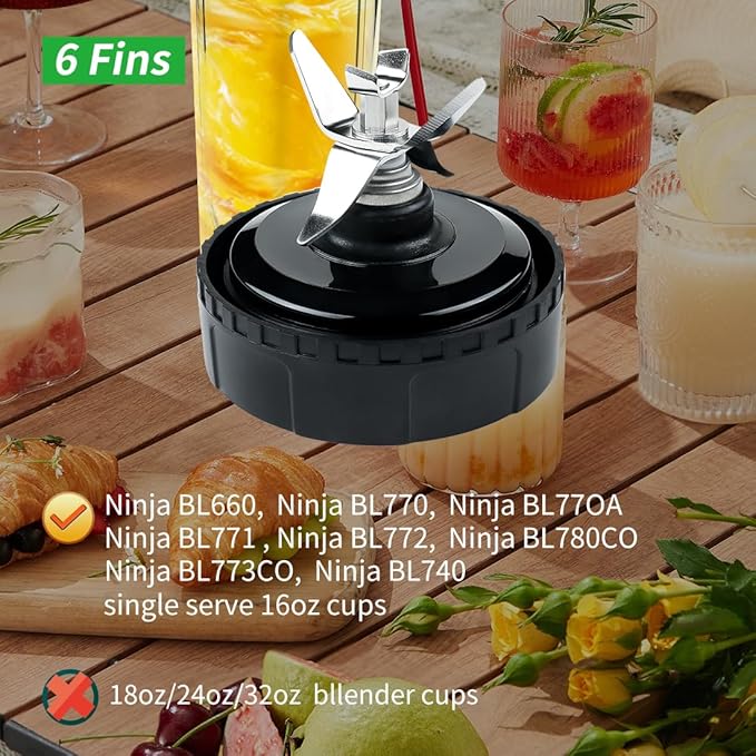 Cups Compatible with Nutri Ninja blender,Ninja smoothie blenders,2 Pack 6 Fins Blade Assembly and 2pack 16 oz Cup,suitable for BL770 BL771 BL772 BL740 BL780 BL660 BL663 (3.35 inch)