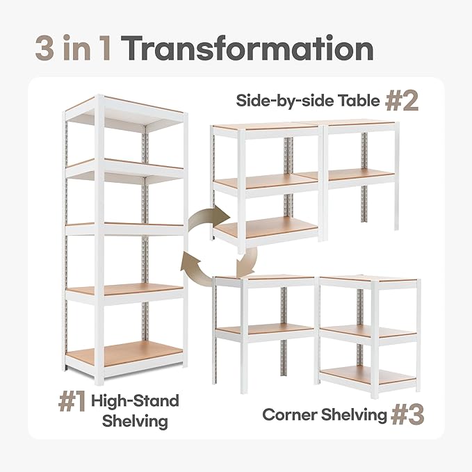 HOMEDANT House 5 Tier 24.4" W Laminated Metal Shelving Unit Adjustable Storage Utility Rack Heavy Duty Shelves Organization Multipurpose Shelf Kitchen Garage Pantry Closet 3 Pack
