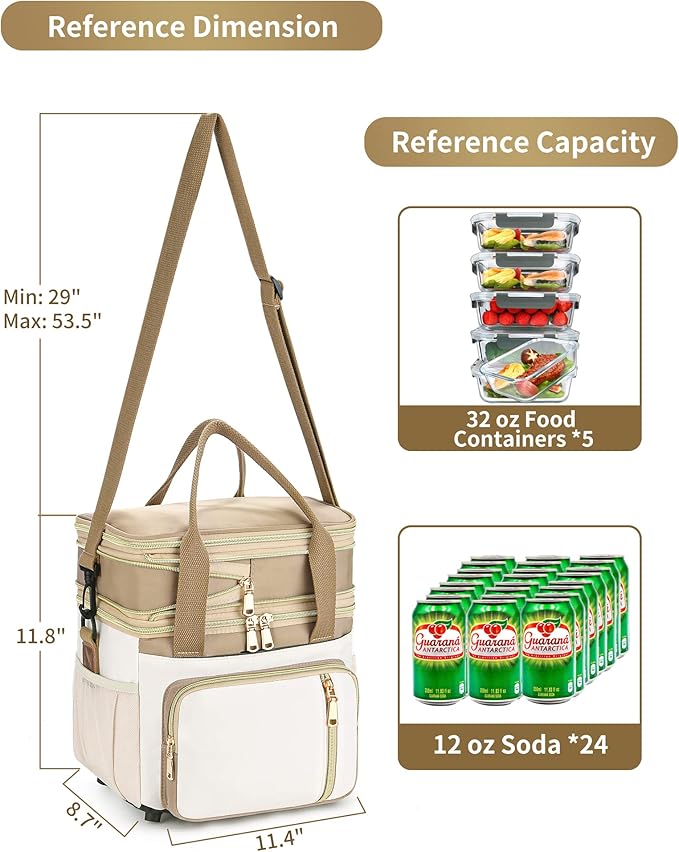 LOKASS Lunch Box for Women-Double Deck Insulated Adults Lunch Bag with Removable Shoulder Strap- Cute Wide Open Lunch Tote for Work/Office/Picnic/Beach/Travel (Brown)