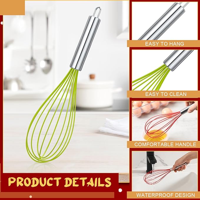 48 Sets 12 Inch Christmas Whisks Gifts DIY Fillable Christmas Tree Ornaments Xmas Colored Silicone Whisks for Cooking Heat Resistant Egg Beaters with Card Rope Bag for Candy Holder