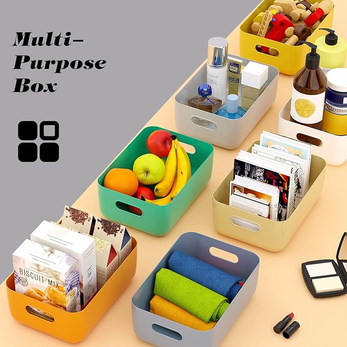 OWill 7 PCS 4.2 L Plastic Storage B-ins and Baskets for Efficient Home Classroom Organization Small Containers in Multicolour for Kitchen, Cupboard box, and Bathroom Organizer on Shelves and Tubs