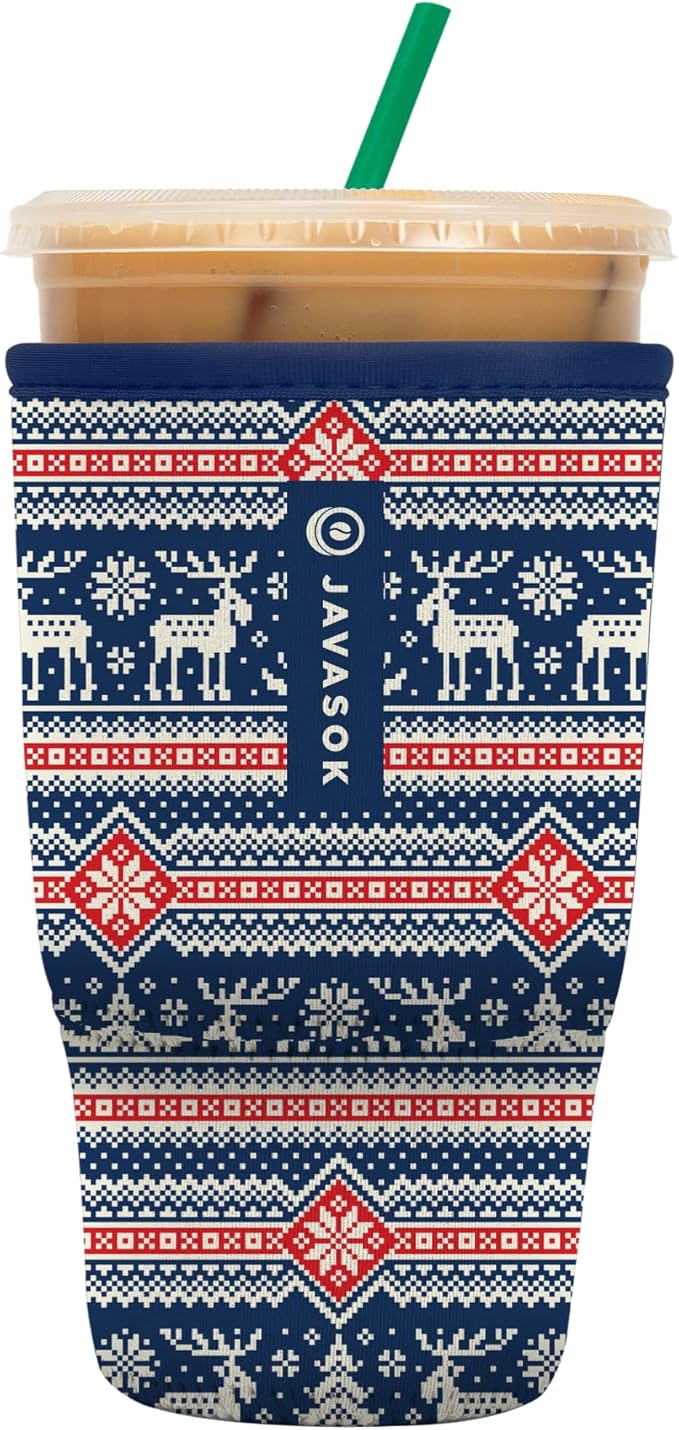 Sok It JavaSok Iced Coffee & Cold Soda Insulated Neoprene Cup Sleeve (Sweater Weather, Large: 30-32oz)