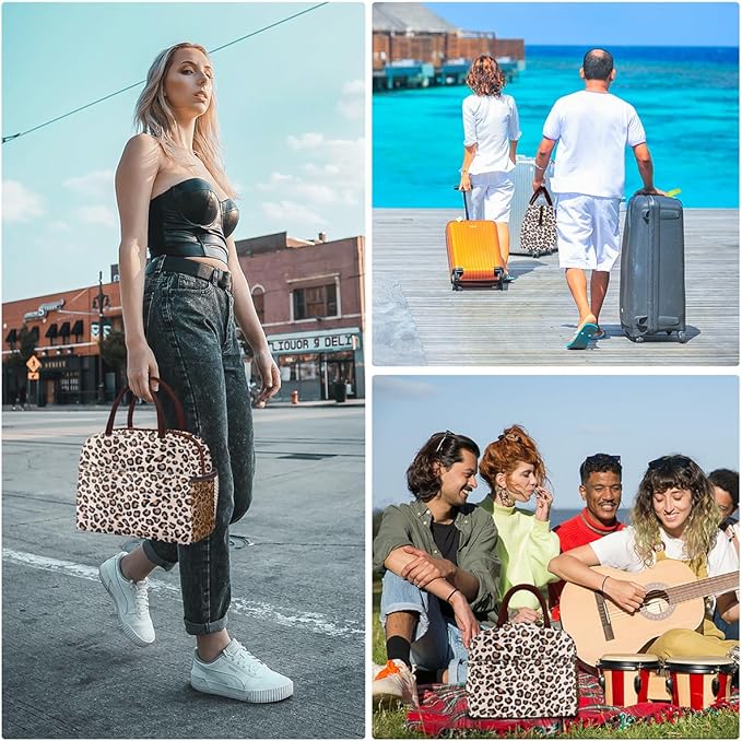 DALINDA Lunch Bag Women,Lunch Box Adult for Women Men Reusable Insulated Lunch Tote Bag,Leakproof Food Handbags Case High Capacity for Travel Work Picnic Beach,Leopard