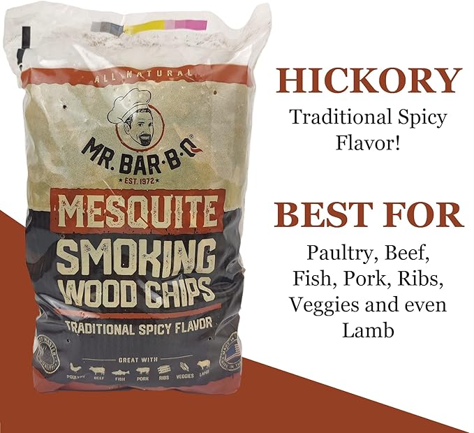 Mr. Bar-B-Q Mesquite Wood Smoker Chips, 100% All Natural Mesquite Wood Smoking Chips for Smokers, Works on Any Heat Source, Traditional Spicy Flavor for Backyard BBQ, Grilling & Camping (1.8 Lb Bag)