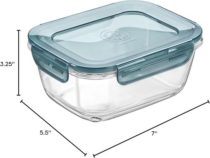 Bormioli Rocco Frigoverre Evolution Collection - 7 x 5.5 Inch Rectangle Container - 1 Liter (33.75oz) - Grey