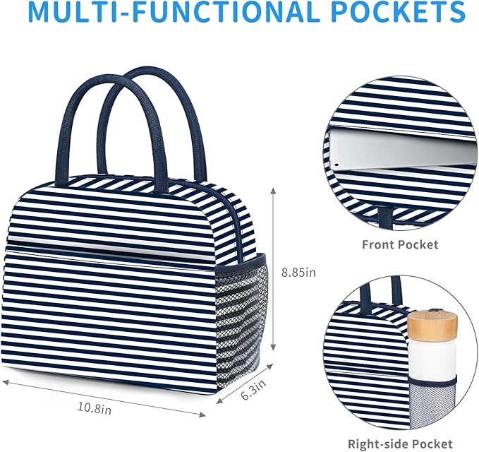 DALINDA Lunch Bag Women, Lunch Box for Women Men Reusable Insulated Lunch Tote Bag, Handbags Case High Capacity for Travel Work Picnic, Navy Blue