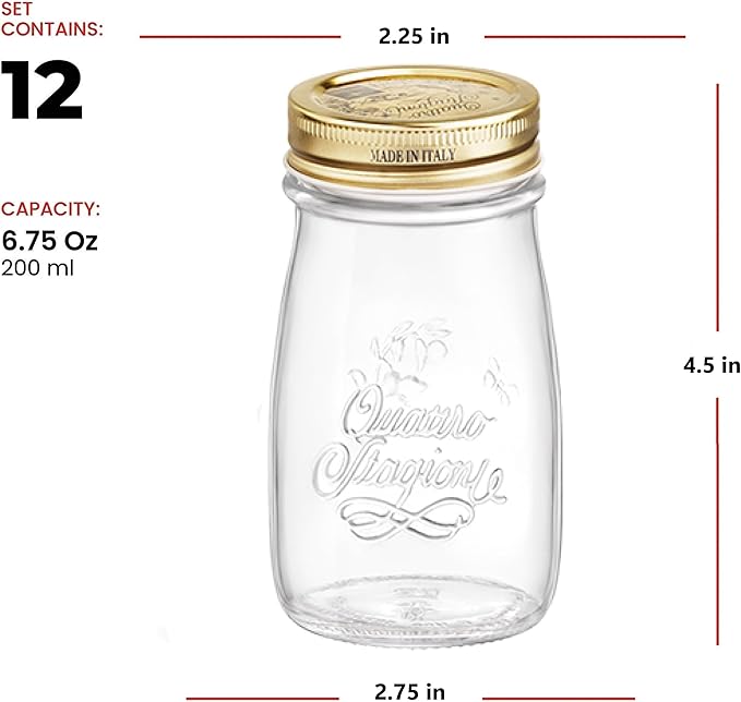 Bormioli Rocco Quattro Stagioni Bottle, 6.75 Oz - Glass Storage Jar with Airtight Twist Lid for Kitchen Organization, Pantry Canning, Homemade Gifts & Dry Food Storage - Made in Italy