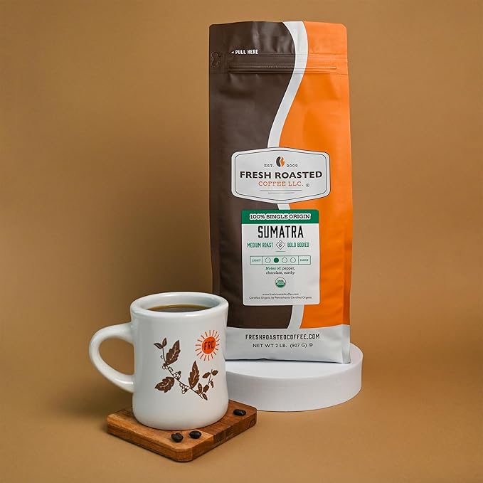Fresh Roasted Coffee, Organic Sumatra | 100% Single Origin, USDA Organic, Kosher | Medium Roast 2 lb (32 oz) Whole Bean