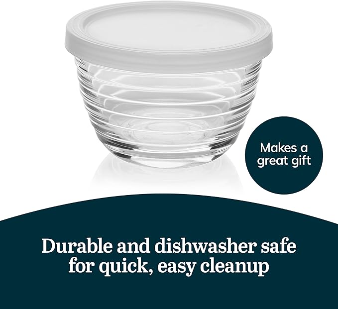 Libbey Small Glass Bowls, Glass Containers with Lids Set of 8 to Keep Leftovers Fresh, Meal Prepping and More, Dishwasher Safe Bowl Set