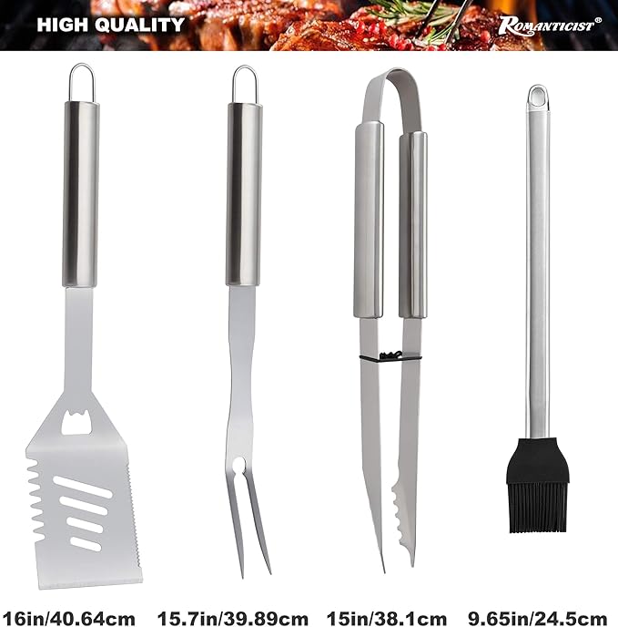ROMANTICIST 20pcs Heavy Duty BBQ Grill Tool Set in Case - The Very Best Grill Gift for Father's Day and Christmas - Professional BBQ Accessories Set for Outdoor Cooking Camping Grilling Smoking