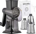 Rotary Cheese Grater with Handle Kitchen Shredder Slicer Grater Slicer Ice Shaver Cheese Vegetable Nuts Potato Zucchini Chocolate 3 Interchangeable Blades (Dark Grey TSP)