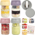 SOLIGT 4 Pack Overnight Oats Containers with Lids, Folding Spoons and Divided Compartments for Fruit & Nuts, Small Glass 16oz Mason Jars for Oatmeal Yogurt Parfait