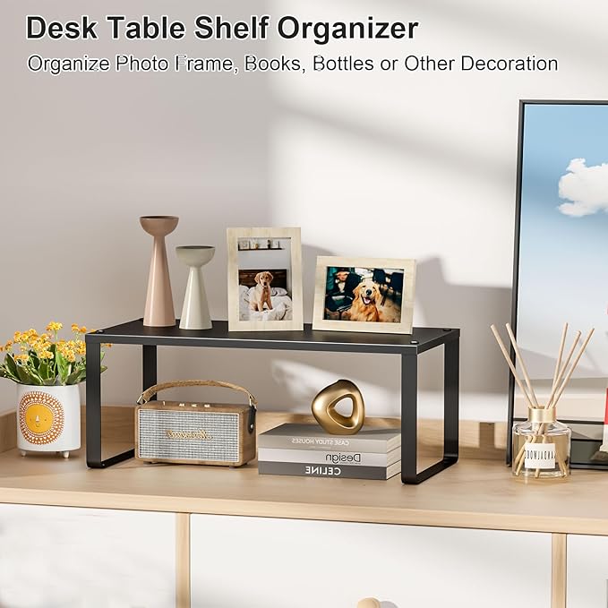 15.75" Long Stackable Expandable Metal Shelf Organizer For Kitchen Cabinet Counter Storage, Set of 2 Small Metal Storage Shelves Spice Rack For Kitchen Cupboard Countertop,Sturdy, 30LBS Heavy Duty