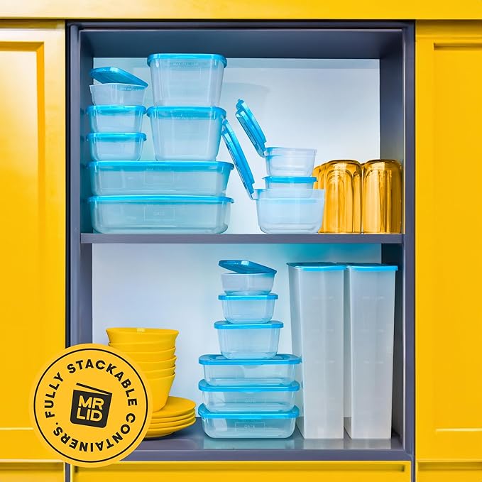 Premium Attached Food Storage Containers, Permanently Attached Plastic Lid, Never Lose & Space Saving Organization (7 Pack)