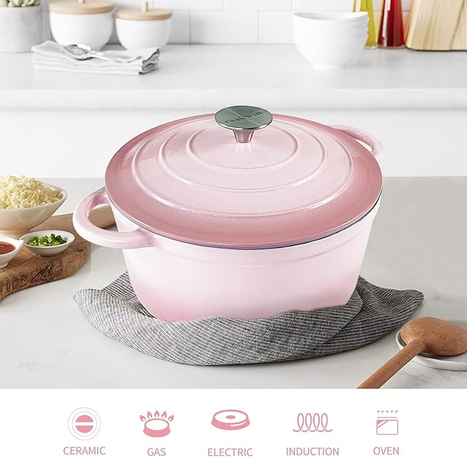 Dutch Oven,Cast Iron Dutch Ovens,Dutch Oven Pot with Lid,4.5 QT Enamel Dutch Pot,Dutch Ovens with Dual Handles,Cast Iron Pot for Braiser,Cooking,Gifts for Family,Pink