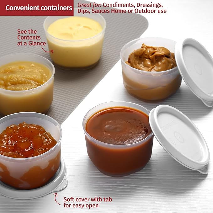 SIGNORA WARE Reusable Plastic Storage Containers 8 Pack - 4 oz. Stackable Airtight Leak Proof for Snacks, Nuts, Baby Food, Picnics, Prep, Salad Dressing - BPA Free