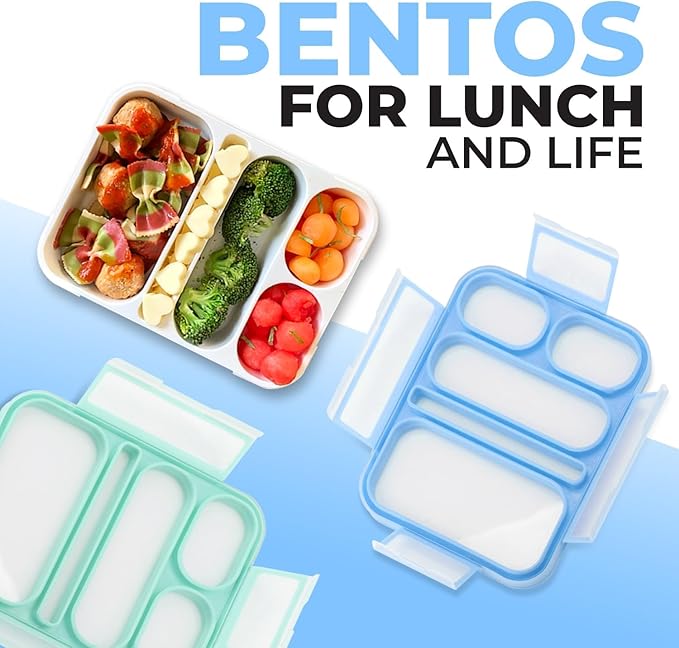 Bento Lunch-Box for Adults Kids Lunches, Portion Control Container Boxes for Women Girls Boys | Leak-proof Snack Containers, BPA-Free Utensils5 Compartments | Blue & Green 2 pack Set