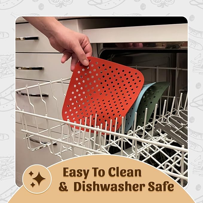 Reusable Square Silicone Air Fryer Liners (7.5 Inch, 3 Pack) by Linda’s Essentials - Non-Stick, Easy-Clean Accessories with Cheat Sheet & Recipe Book, Perfect for Quick Meals
