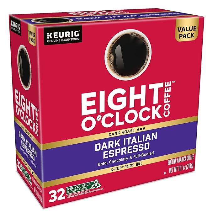 Eight O'Clock Dark Italian Espresso Coffee, Keurig Single Serve K-Cup Pods, Dark Roast, 32 Count