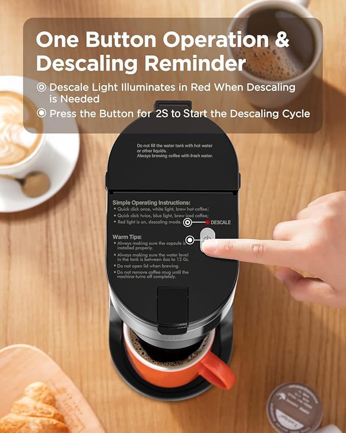 SIFENE Mini Coffee Maker Single Serve Instant Coffee Brewer, One Cup for K Pod & Ground Coffee, Capsule Coffee Machine with Water Window and Descaling Reminder (Black)