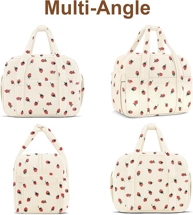Corduroy Lunch Box Lunch Bag for Women Adults Men, Cute Strawberry Insulated Work Reusable Leakproof Simple Large Lunch Boxes Tote Bag Adults Cooler Bag, with Shoulder Strap