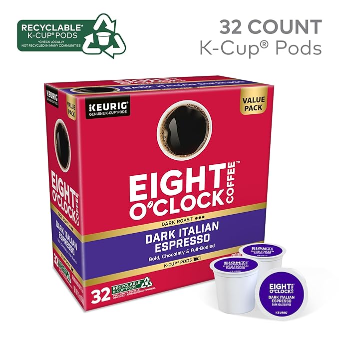Eight O'Clock Dark Italian Espresso Coffee, Keurig Single Serve K-Cup Pods, Dark Roast, 32 Count