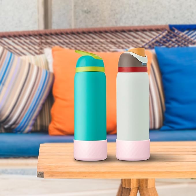 2PCS Silicone Water Bottle Boot for Owala 32oz, Protective Bottom Bumper Anti-Slip Sleeve for FreeSip, Twist, and Flip Stainless Steel Bottles, Dishwasher Safe and BPA Free(Pink)