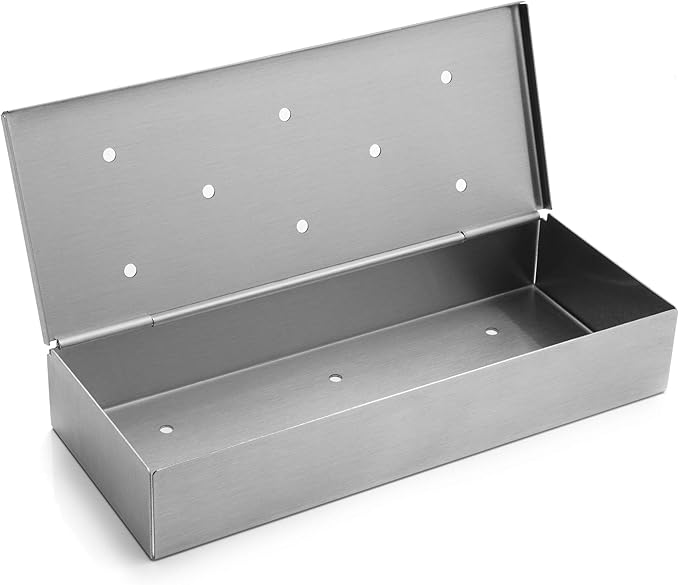 THORIUM BBQ Smoker Box | Charcoal Gas Grill Smoker Box for Meat Smoking | Add Delicious Barbecue Flavor to Your Meats | Durable Stainless Steel Hinged Lid | Includes Corn Needle Grilling Accessories