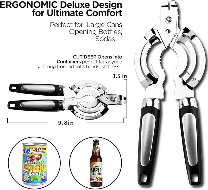 Jar Opener, Multi Jar Openers for Seniors, Stainless Steel Jar Lid Opener, Bottle Opener for Seniors with Arthritis, Weak Hands