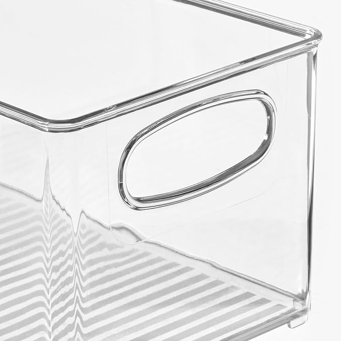 mDesign Plastic Home Office Organizer - Basket Storage Holder Bin with Handles for Desk, Cupboard, Cabinet, or Rolling Cart Shelves - Holds Notebooks, Files - Ligne Collection - 4 Pack - Clear