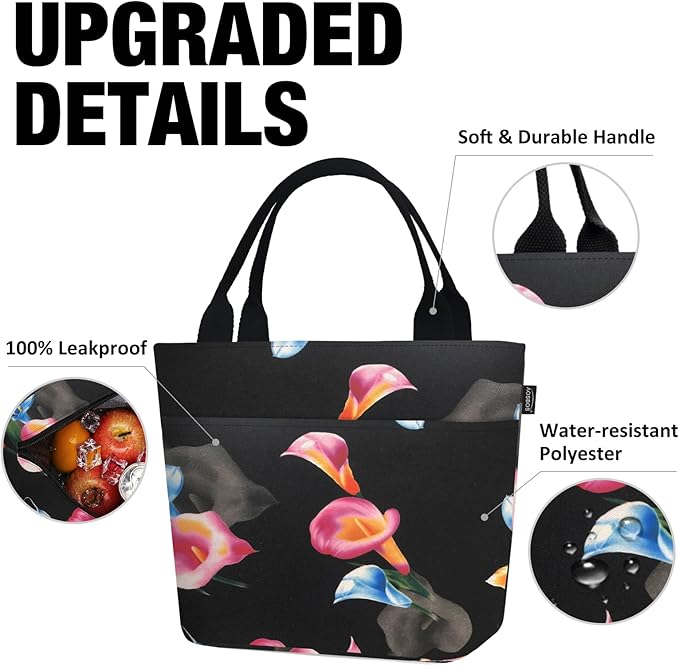 Aosbos Lunch Tote Bag, Insulated Lunch Box for Women, Leakproof Lunch Cooler Purse for Work, Calla Lily