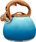 GGC Tea Kettle for Stove Top, 3.1QT/3L Whistling Tea Kettles for Boiling Water Coffee or Milk, Gradient Blue Tea Pot with Wood Parttern Handle, Stainless Steel Tea Pots for Home and Kitchen