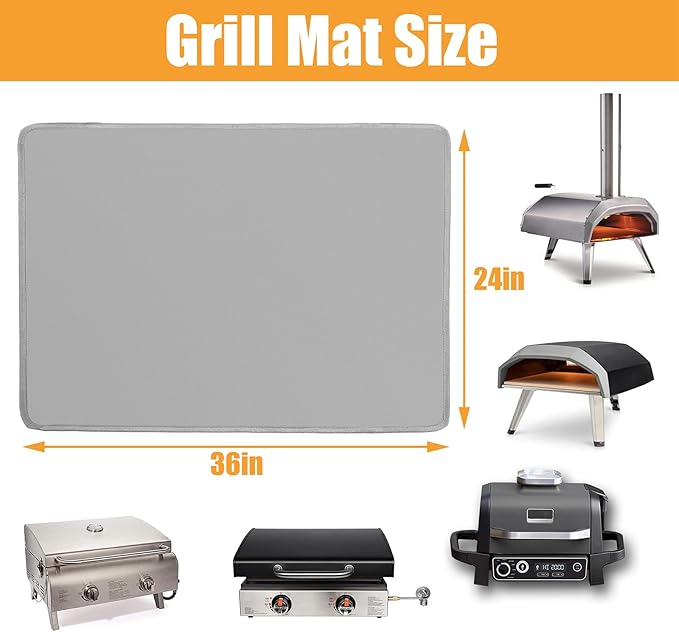 24x36in Heat Resistant Grill Mats for Outdoor Grill to Protect Your Prep Table and Outdoor Grill Table - Fire Proof & Water Proof & Oil Proof BBQ Mat - Grey(1mm)