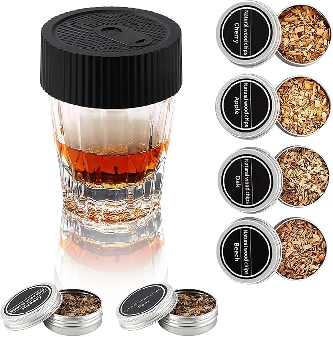 Electric Whiskey Smoker Kit Rechargeable Cocktail Smoker with 6 Wood Chips, No Butane Needed, Mens Gift for Whiskey Lovers, Old Fashioned Smoker Kit for Men, Bourbon Smoker Kit