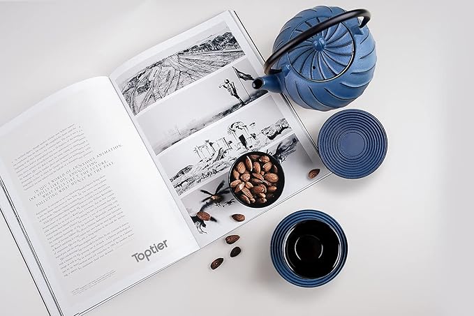 TOPTIER Japanese Cast Iron Tea Kettle with Infuser for Loose Leaf and Tea Bags, Stovetop Safe Teakettle with Enameled Interior, 40 oz (1200 ml), Navy Blue