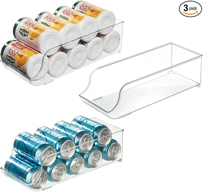 iDesign Soda Can Dispenser for Refrigerator or Pantry - Set of 3 - Clear - Made in USA