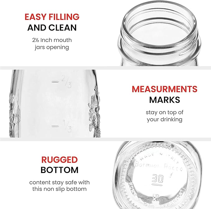 Bormioli Rocco Quattro Stagioni Bottle (Set of 12), Embossed Glass Jars with Twist Top Lid, Ideal for Canning, Dry Storage, Gift Ideas - 6.75 Oz. Glass Bottles, Dishwasher Safe - Made in Italy