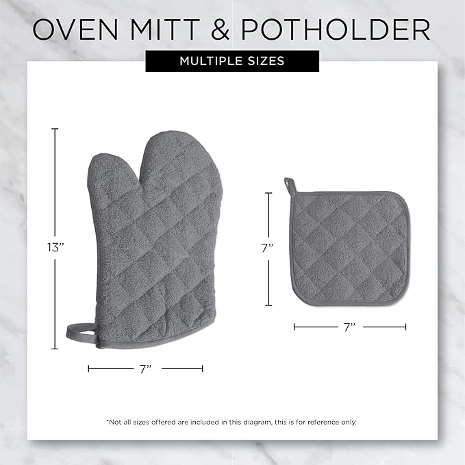 DII Basic Terry Collection 100% Cotton Quilted, Oven Mitt, Brown, 2 Piece