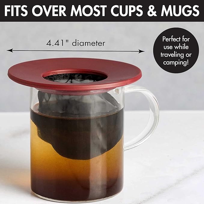 Primula Brew Buddy Portable Pour Over, Reusable Fine Mesh Filter, Dishwasher Safe, Single Serve Coffee or Tea at Any Strength, Ideal for Travel or Camping, Red (Pack of 12)