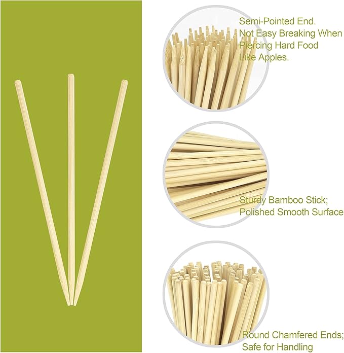 Minisland Premium 7 Inch Bamboo Skewers 5mm Thick Long Semi-point Caramel Candy Apple Corn Dog Sticks 100 Counts-MSL169