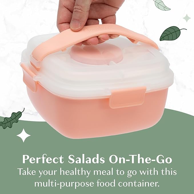 Goodful Stackable Lunch Box Container, Bento Style Food Storage with Removeable Compartments for Sandwich, Snacks, Toppings & Dressing, Leak-Proof and Made without BPA, 56-Ounce, Blush