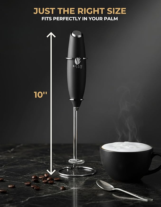 Bean Envy Milk Frother, Coffee Stirrers, Frother Wand, Milk Frother Handheld, Frother with stand, Hand Blender for Coffee, Lattes, Cappuccino, Matcha and Hot Chocolate – Kitchen Gifts - Black